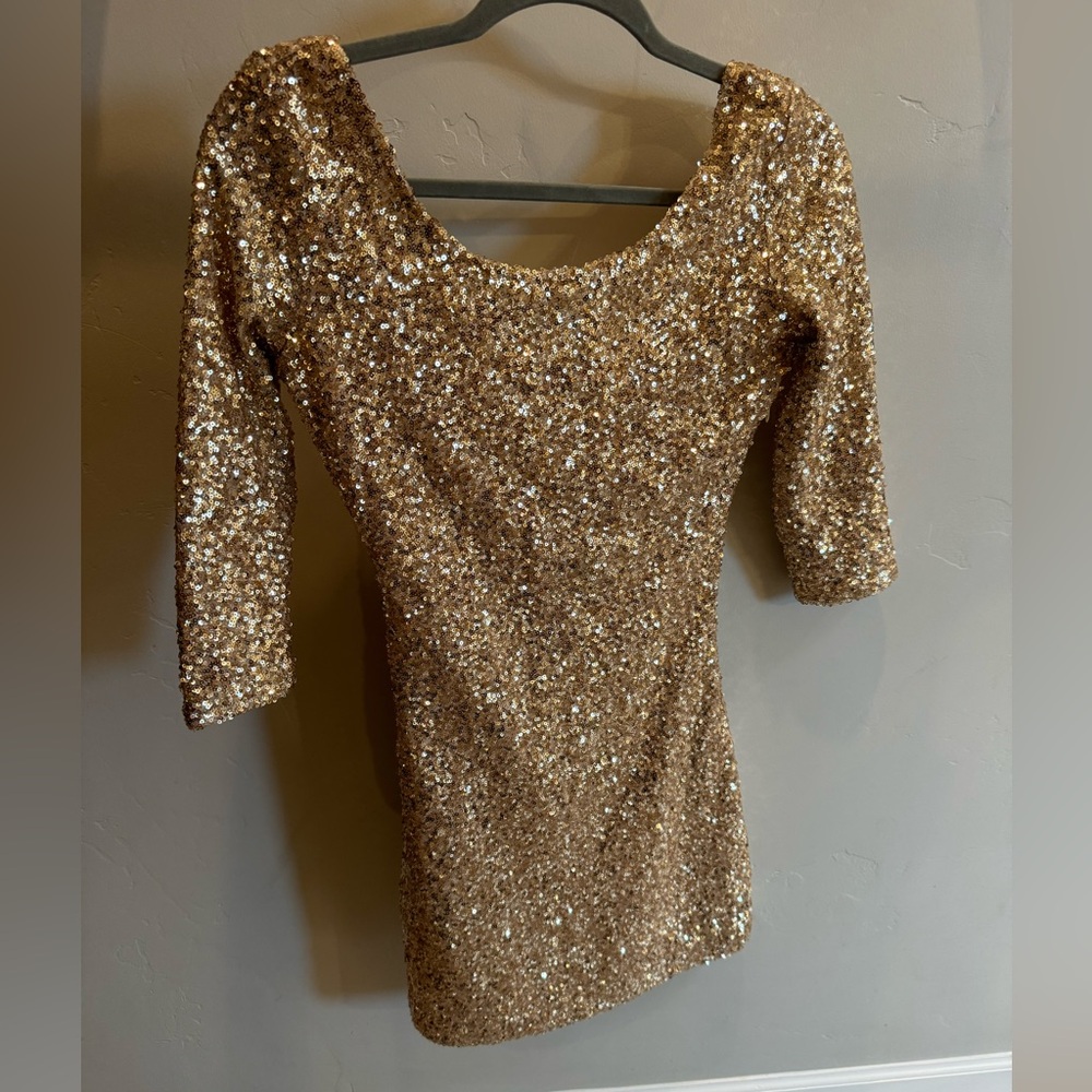 Gold sequin mini party dress